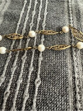 Vintage 1/20 12k Gold Filled Filigree Pearl Link Bracelet 7”
